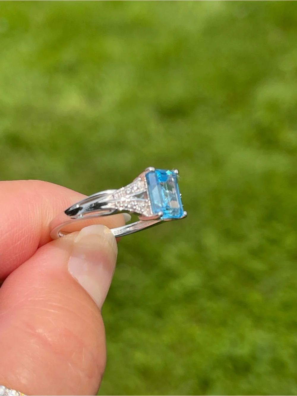 Swiss Blue Topaz and White Zircon Ring